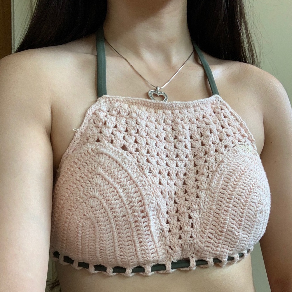 Knit padded halter bikini top